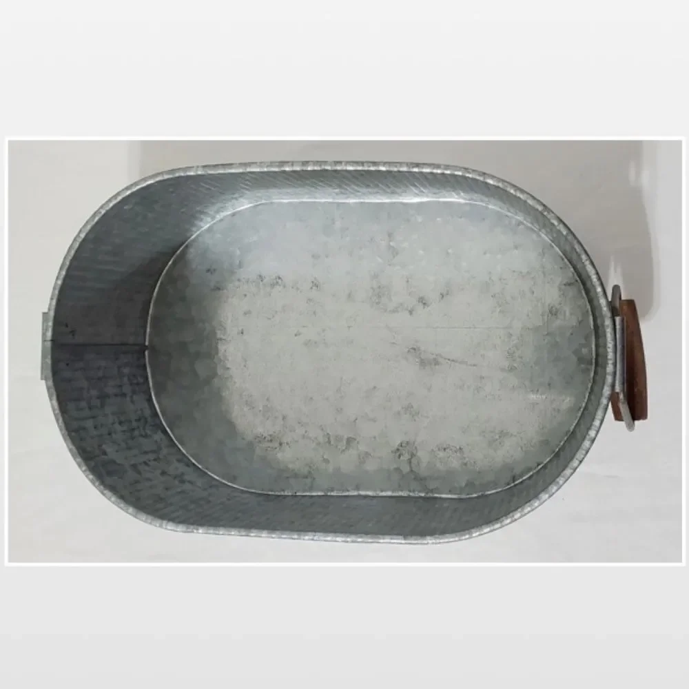 New Bucket Oval Silver Metal Tin Country Pale Farmhouse Storage Caddy Handles NW